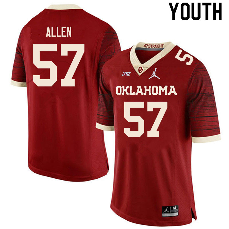 Youth #57 Gunnar Allen Oklahoma Sooners College Football Jerseys Sale-Retro